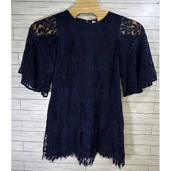 Lilly Pulitzer Pants - Lilly Pulitzer Women's Jackelin Romper Dress True Navy Fern Gallery Lace‎ Size 8